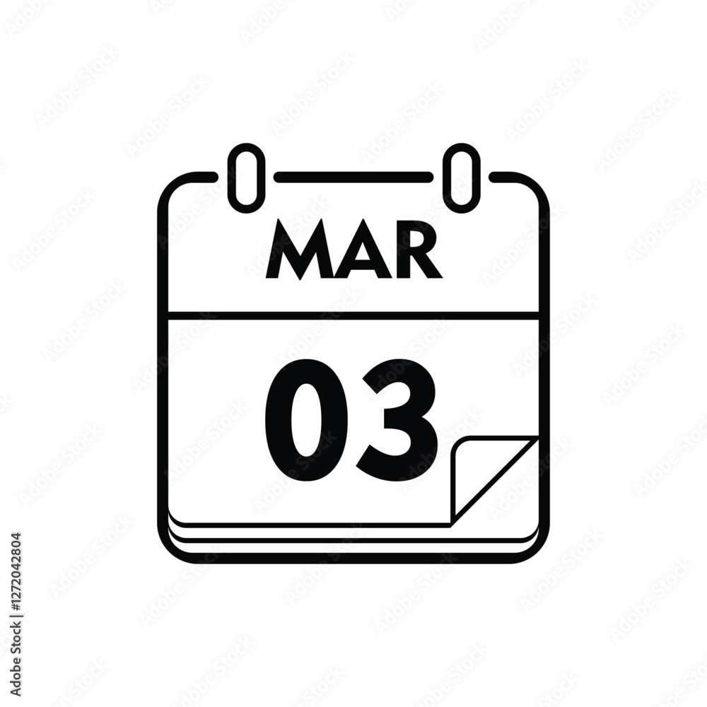 calender icon, 03 march icon with white background calender icon, 03 march icon with white background
