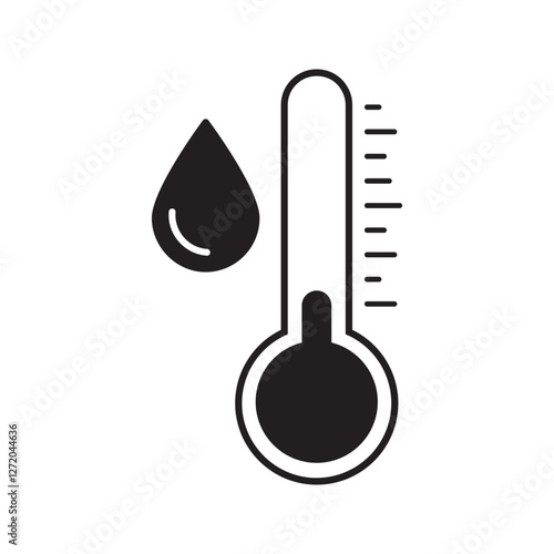Water Temperature Indicator Silhouette and Line Icon . Mercury Thermometer and Water Drop Color Pictogram. Temperature and Humidity Level Sign Collection. Isolated Vector Illustration.
