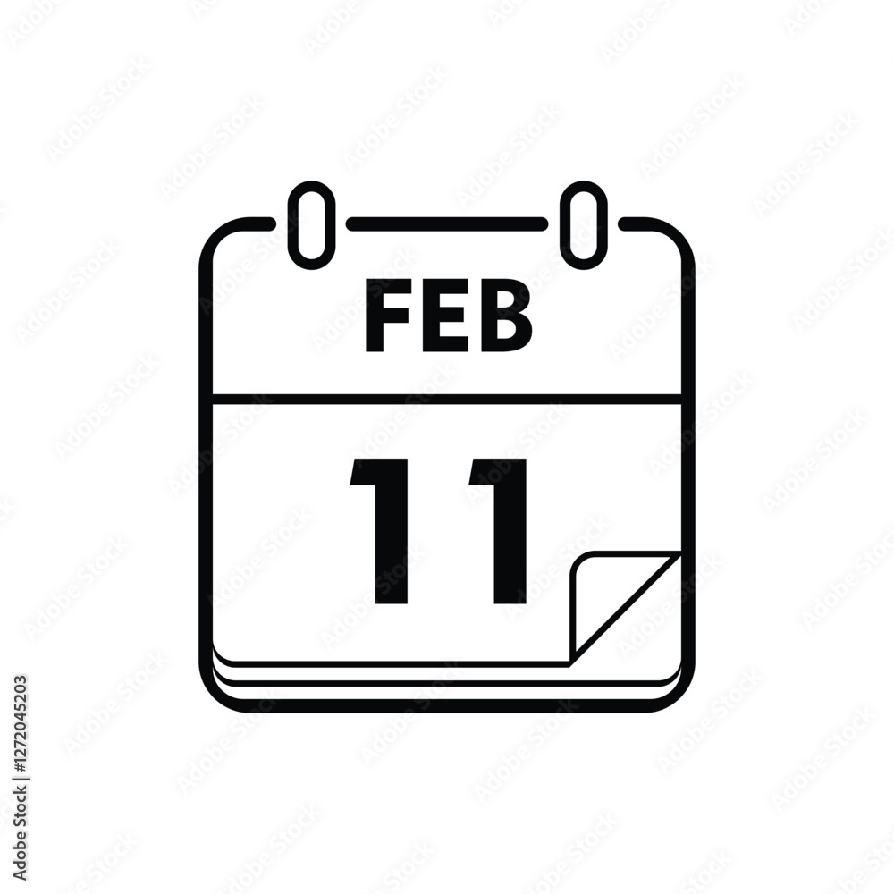 calender icon, 11 february icon with white background calender icon, 11 february icon with white background
