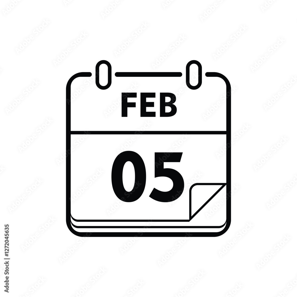 calender icon, 05 february icon with white background calender icon, 05 february icon with white background