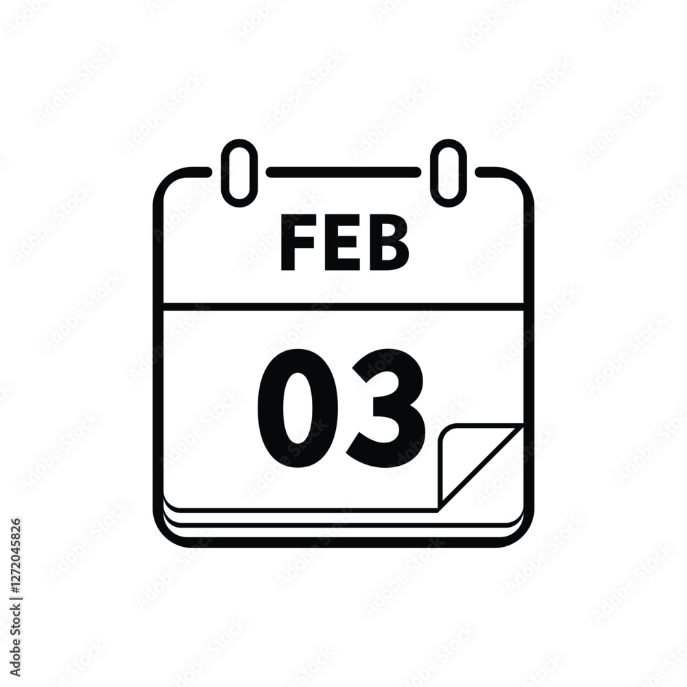 calender icon, 03 february icon with white background calender icon, 03 february icon with white background