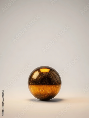 Glossy brown sphere on a soft gradient background with subtle lighting