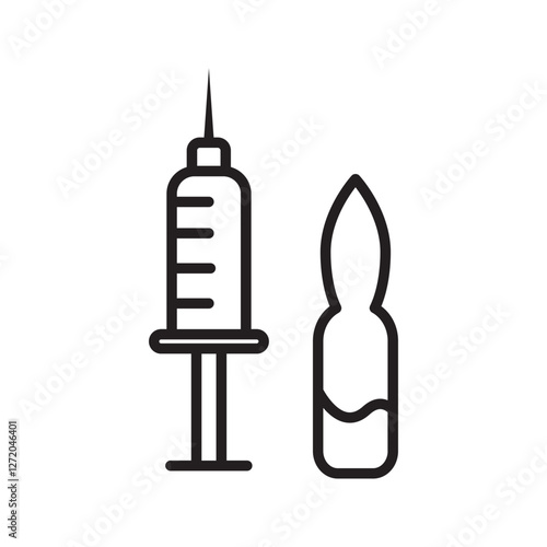 Syringe with vial line and glyph icon, covid-19 and injection, vaccine vector icon, vector graphics, editable stroke outline sign, eps 10