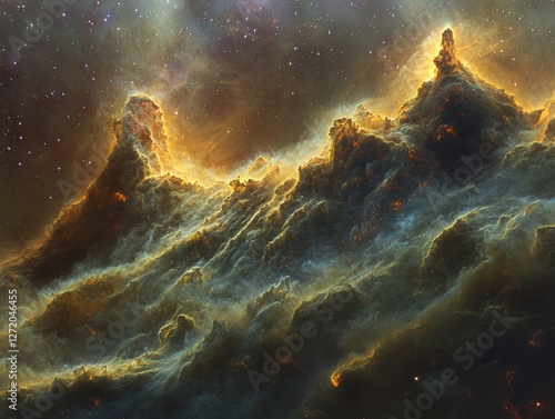 Dark nebula obscuring starlight in cosmic clouds outer space digital art ethereal environment wide view astronomical concept photo