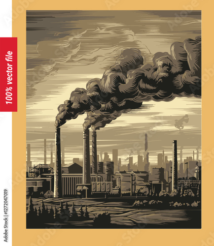 pollution A vector illustration of a city with a smoggy atmosphere The sky is overcast