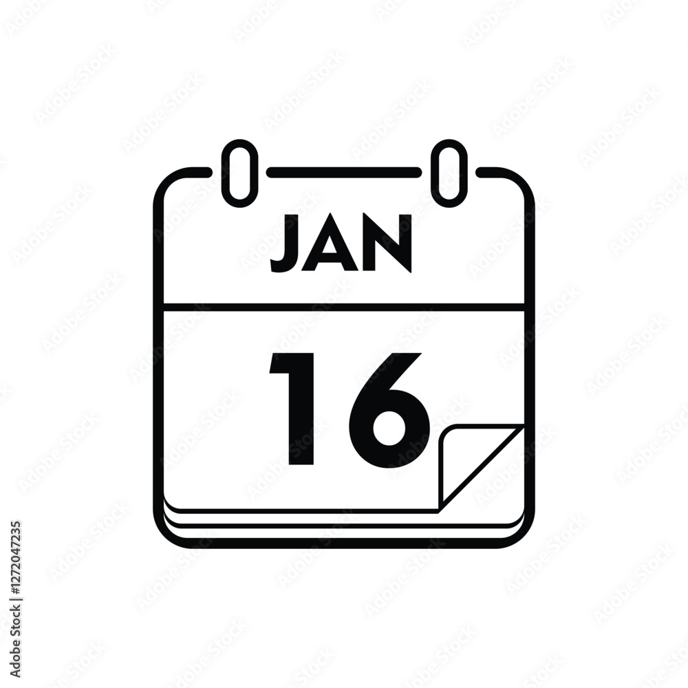 calender icon, 16 january icon with white background calender icon, 16 january icon with white background
