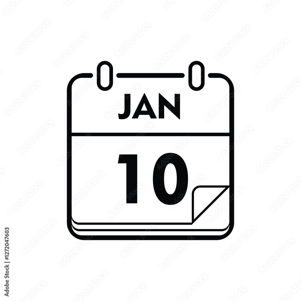 calender icon, 10 january icon with white background calender icon, 10 january icon with white background