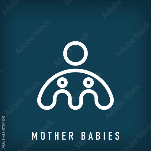 Creative mother and baby line sign logo design. Vector flat style. Parent and family identity design.