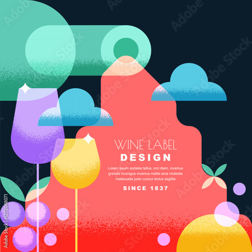 Red wine poured from bottle, glasses, grapes. Vector illustration. Bar drinks menu background, winery shop label design