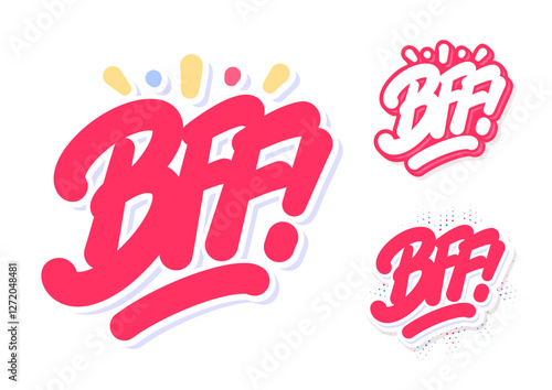 BFF Vector Handwritten Typography Stickers set. Three design variations.