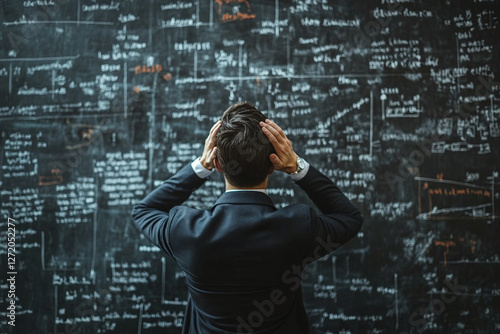 Complexity concept, complex problem solution, confused business man looking for solution, understanding and clarity about complex problem, brainstorm	