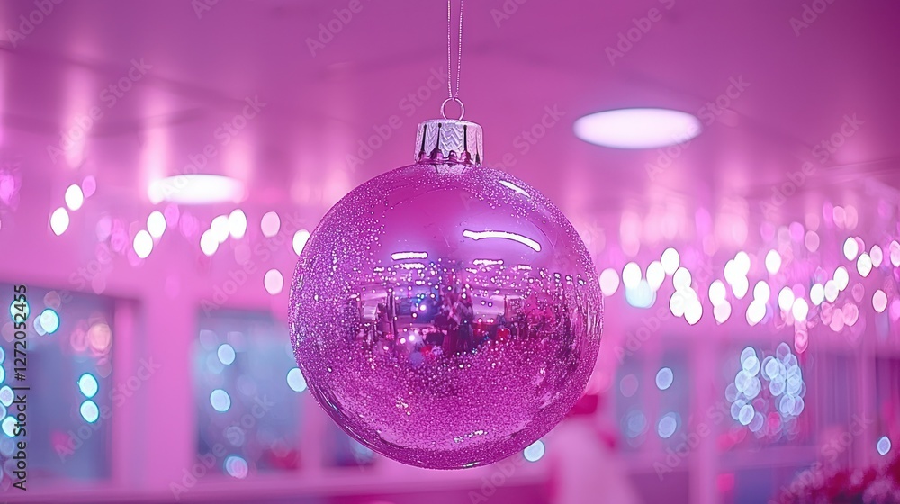 Fototapeta premium Pink Christmas Ornament in a Festive Interior