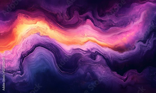 Abstract fluid art with vibrant purple pink and yellow hues, creating a captivating ethereal flow