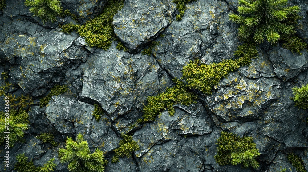 Rocky Mountainside with Moss and Fir Trees Rocky Mountainside with Moss and Fir Trees