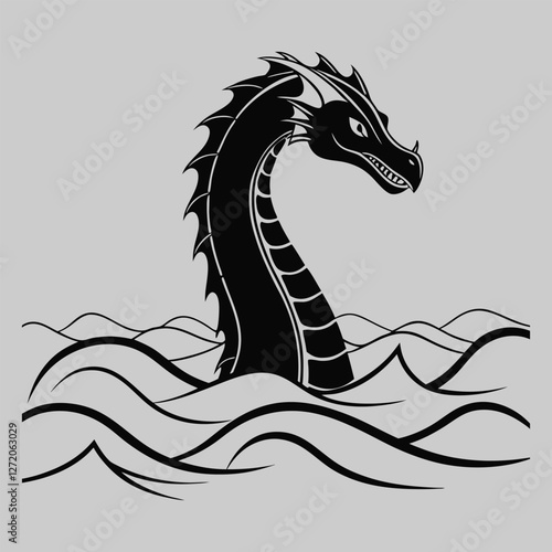 a sea serpent emerging from waves silhouette vector design art and illustration