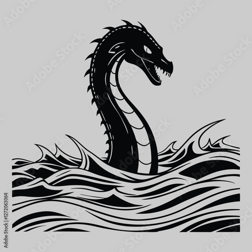a sea serpent emerging from waves silhouette vector design art and illustration
