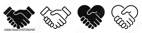 Handshake icons set. Business agreement handshake symbol set. Shaking hands logo. Friendly handshake line and flat style - stock vector.