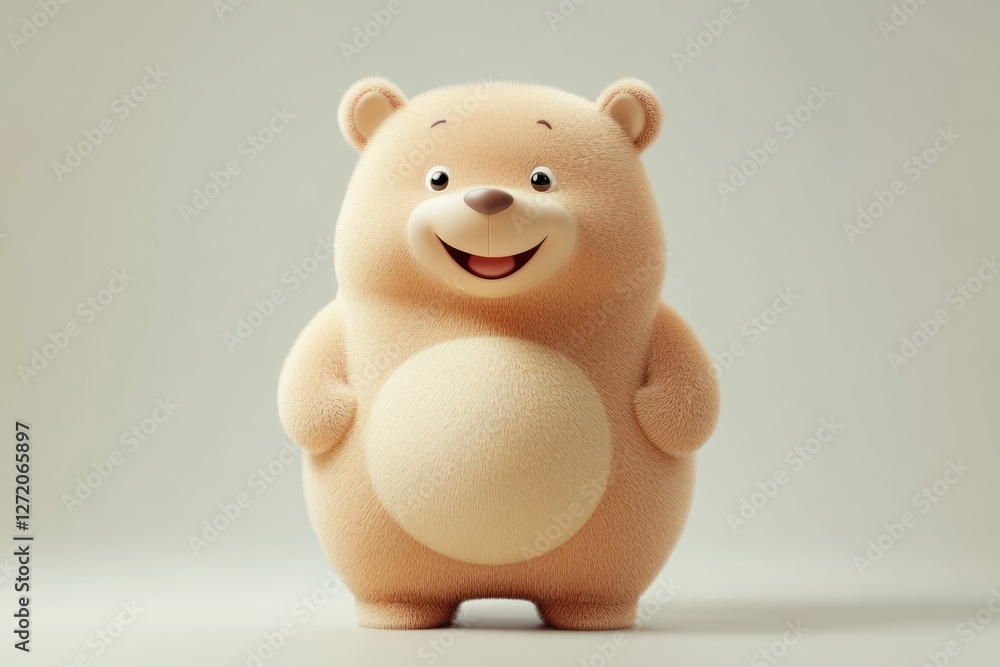 Cute and Friendly Cartoon Bear Character with Big Smile and Soft Texture on Neutral Background Cute and Friendly Cartoon Bear Character with Big Smile and Soft Texture on Neutral Background