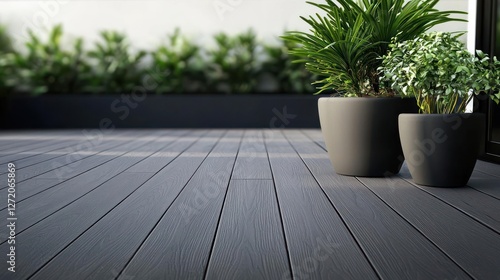 Dark Grey Composite Deck with Potted Plants