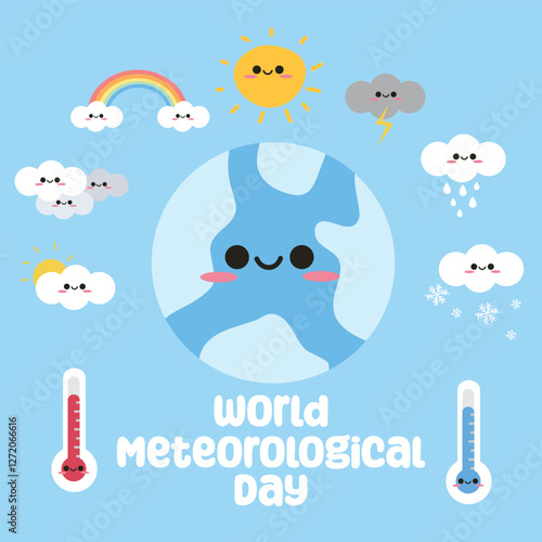 World Meteorological Day vector design for celebration. Suitable for background, template, social media, poster, flyer design, flat illustration, banner,  etc