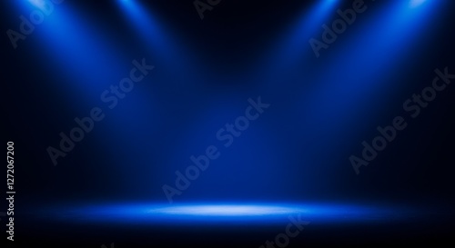 Blue Stage Lighting Background - Dramatic blue spotlight illumination on a dark stage, perfect for presentations or product displays