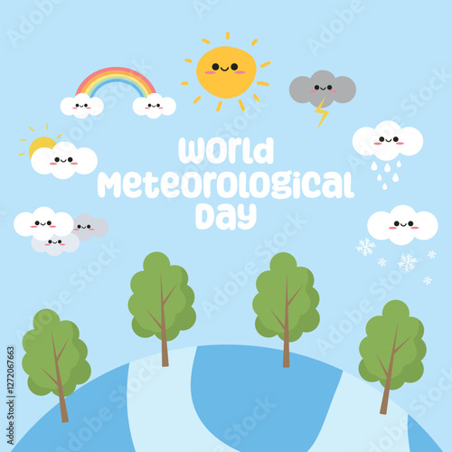 World Meteorological Day vector design for celebration. Suitable for background, template, social media, poster, flyer design, flat illustration, banner,  etc