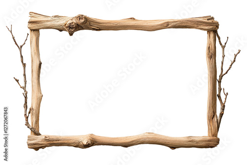 rectangular frame made of tree branches on a transparent isolated background