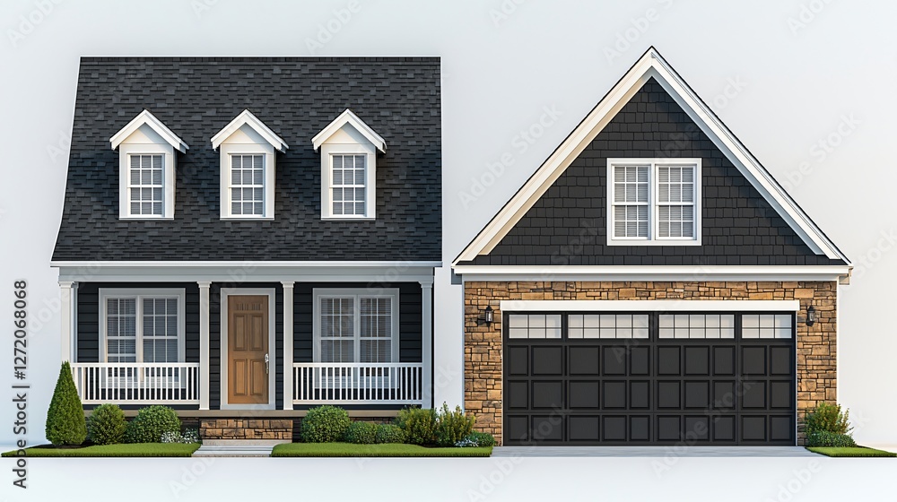 Two-house architectural design, suburban setting, 3D render, real estate Two-house architectural design, suburban setting, 3D render, real estate
