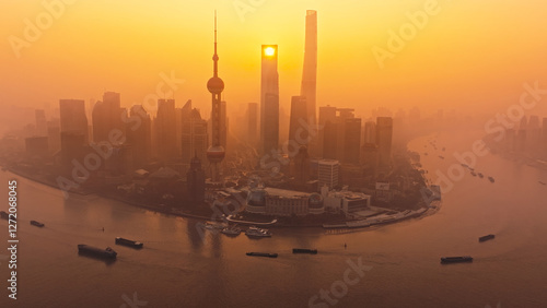Sunrise Aerial Photography of Shanghai, China