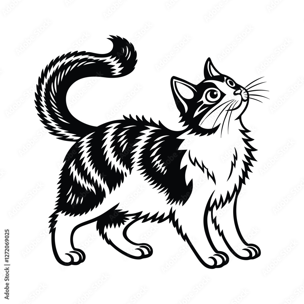 Obraz premium Intricate Fluffy Cat Vector Illustration