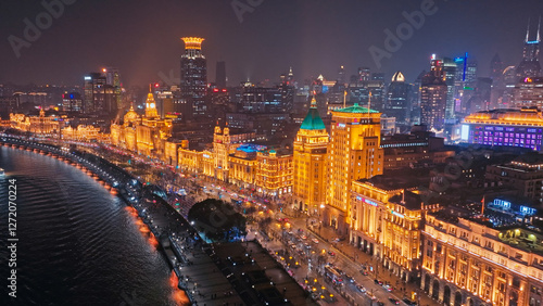 Photography Night view of the Bund in Shanghai, China