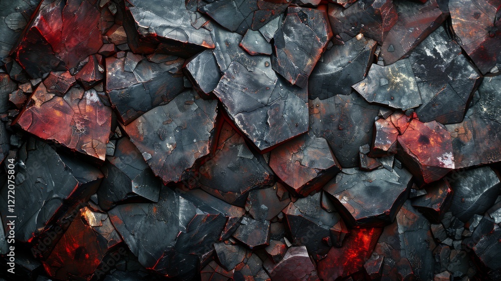 A close up view of jagged volcanic rock pieces displaying shades of red and black, illustrating the beauty and complexity of volcanic activity in a natural setting. A close up view of jagged volcanic rock pieces displaying shades of red and black, illustrating the beauty and complexity of volcanic activity in a natural setting.