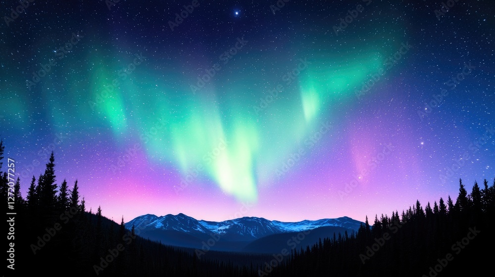 Fototapeta premium Northern Lights over Mountain Range