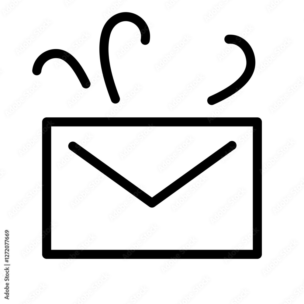 Modern line icon illustration of an open envelope with steam rising, symbolizing communication and correspondence Modern line icon illustration of an open envelope with steam rising, symbolizing communication and correspondence