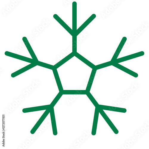 Simple green snowflake line icon representing winter and cold weather activity in minimalistic design