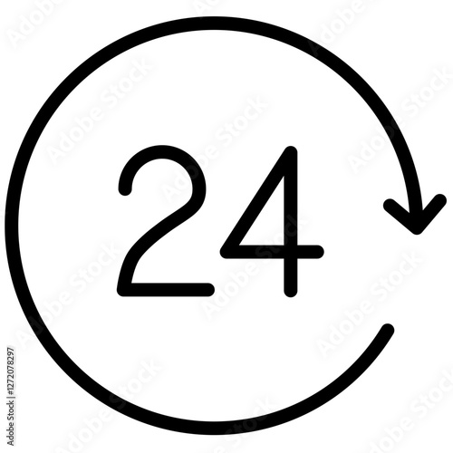 Circular design featuring number 24 with an arrow symbolizing continuous cycle and timekeeping in modern style