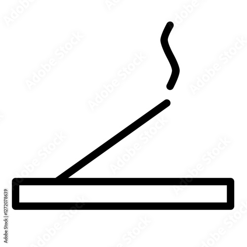 Line icon illustration of an incense stick burning on a holder with graceful smoke patterns rising