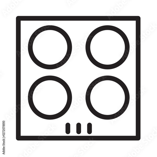 Line icon representation of a four-burner stove top for kitchen design and culinary applications