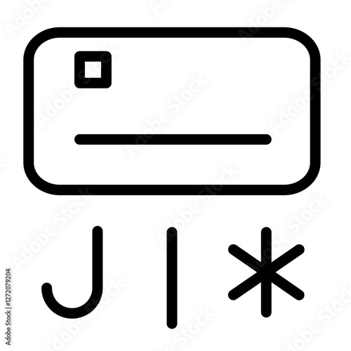Simple line icon illustration of a credit card with numeric symbols and security elements for digital transactions