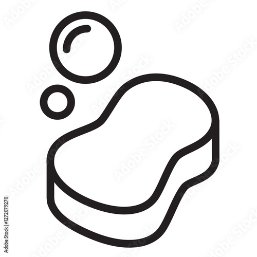 Line icon illustration of a cleaning sponge and bubbles for home and kitchen use
