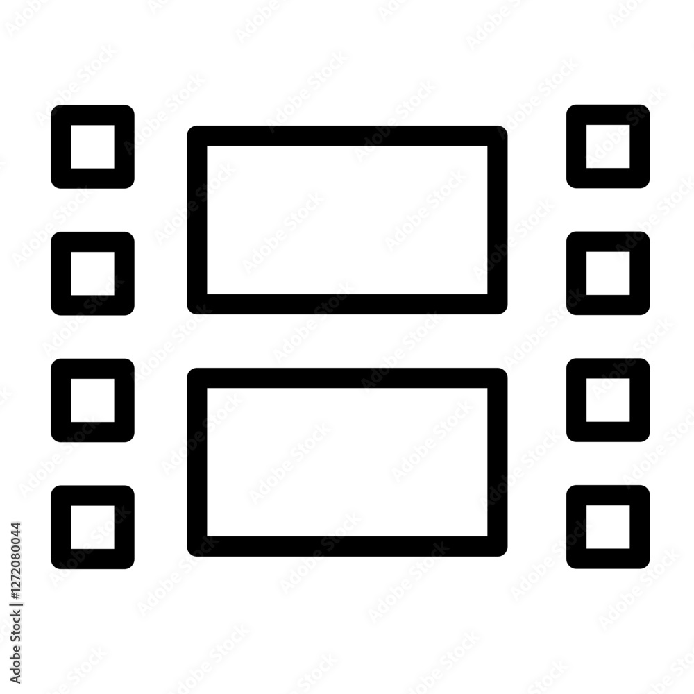 Line icon vector illustration depicting a digital video design with frames and placeholder elements for content creation Line icon vector illustration depicting a digital video design with frames and placeholder elements for content creation