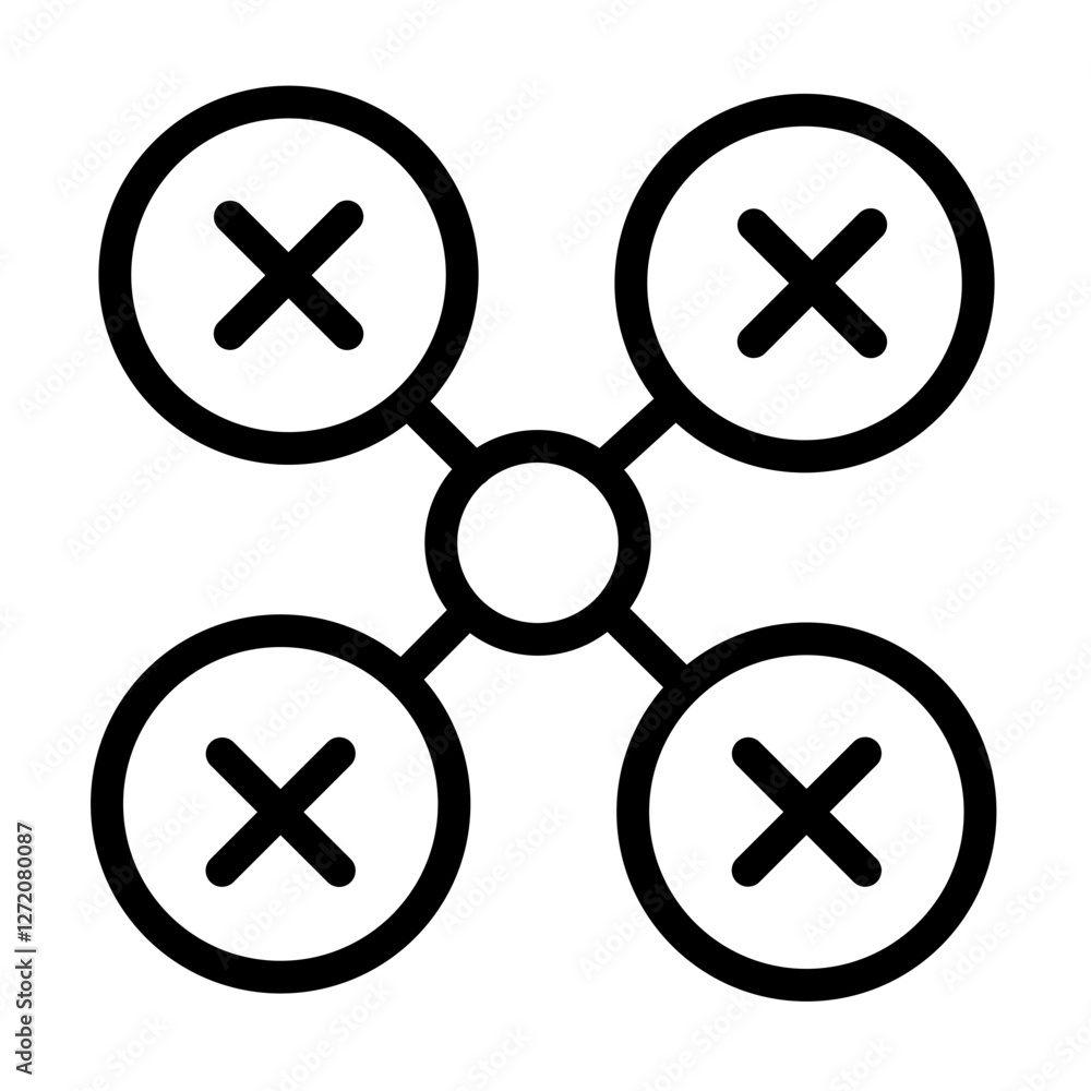Line icon vector illustration of a drone with propellers showing a minimalistic design suitable for various applications Line icon vector illustration of a drone with propellers showing a minimalistic design suitable for various applications