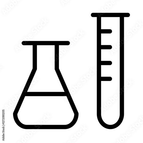 Line icon vector illustration showing laboratory glassware including a flask and a graduated cylinder used for science experiments