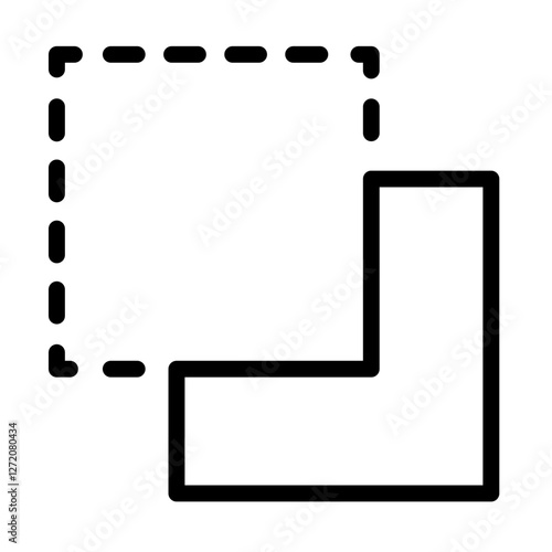 Line icon vector illustration showing a geometric shape with a dashed square surrounding a solid shape