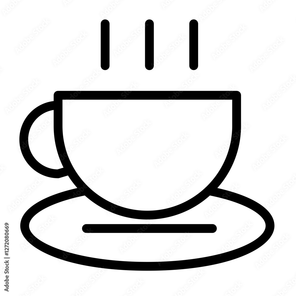 Line icon illustration of a steaming coffee cup on a saucer representing beverage enjoyment and relaxation Line icon illustration of a steaming coffee cup on a saucer representing beverage enjoyment and relaxation