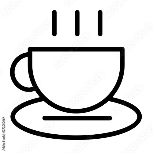 Line icon illustration of a steaming coffee cup on a saucer representing beverage enjoyment and relaxation