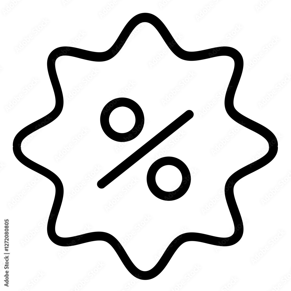 Unique line icon illustration of a discount symbol with percentage in a creative starburst design Unique line icon illustration of a discount symbol with percentage in a creative starburst design