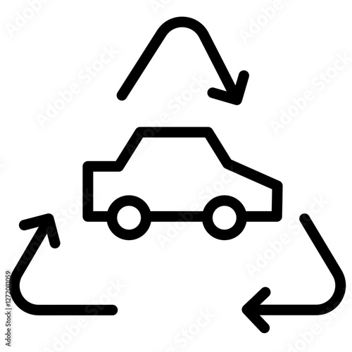 Line icon vector illustration of car recycling symbol promoting eco-friendly vehicle disposal practices
