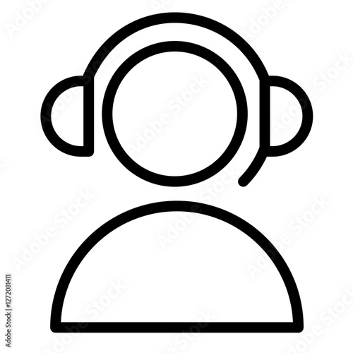 Vector line illustration of a person wearing headphones with a microphone for communication or customer service