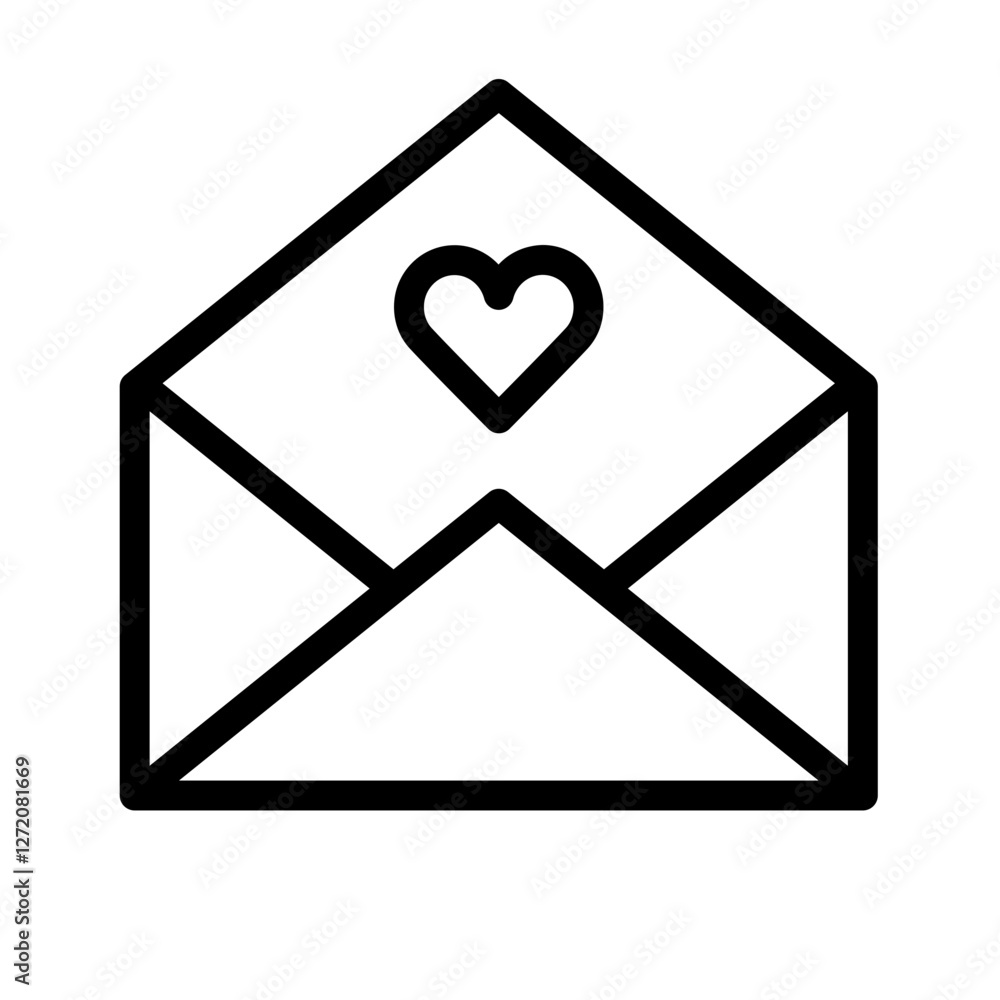 Line icon vector illustration of an envelope with a heart symbol representing love and communication Line icon vector illustration of an envelope with a heart symbol representing love and communication
